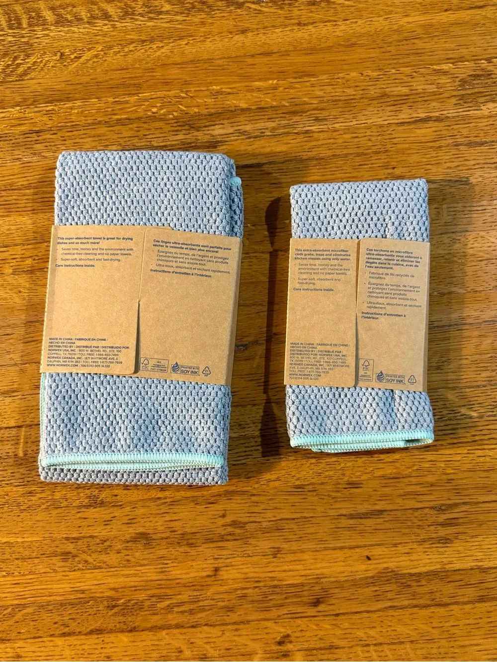Norwex Kitchen Towel and Kitchen Cloth set of 2 Graphite with Sea Mist trim NWOT